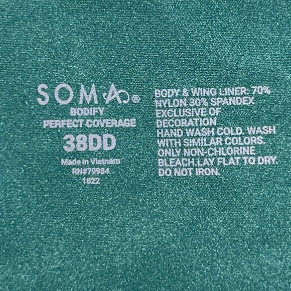 Beautiful Forest Green Soma Front Closure Bra Size 38DD - Picture 6 of 8